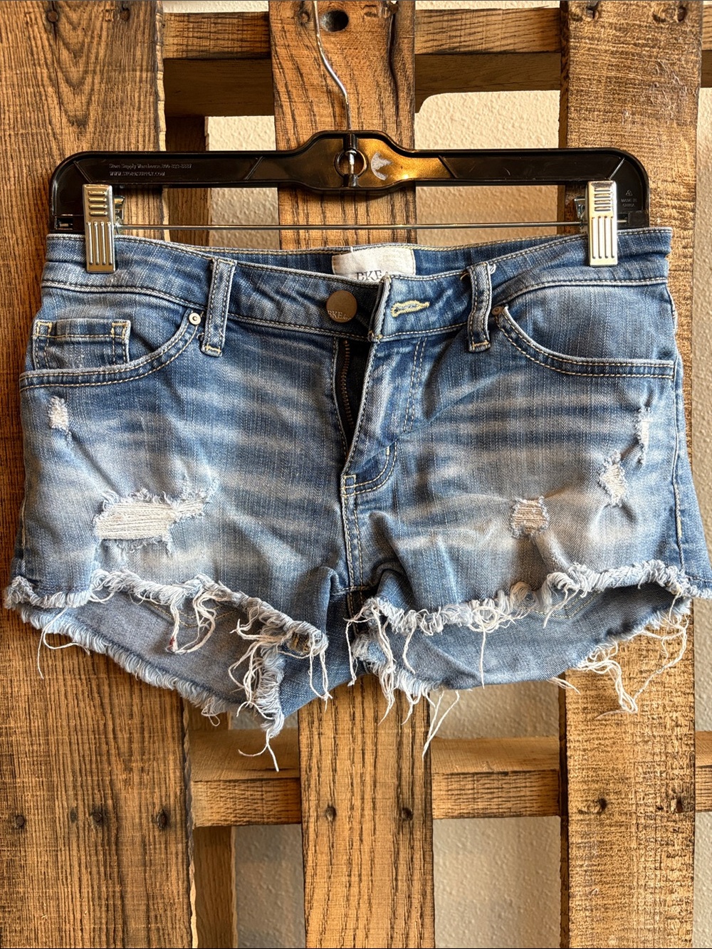 BKE Light Blue Distressed Denim Cutoff Shorts
